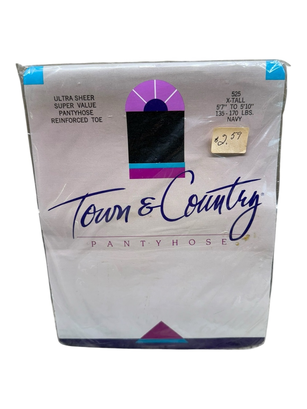 Vintage Town & Country Ultra Sheer Pantyhose 100% Nylon X-Tall Navy 525